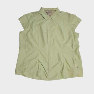 ExOfficio Dryflite Shirt Light Green Cap Sleeve Snap Button Vented Womens Large